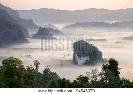 Morning Mist At Phu Lang Ka, Phayao, Thailand