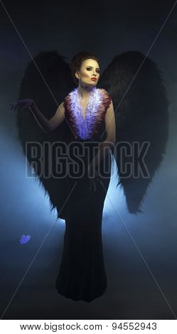 Studio photo of beautiful succubus with wings