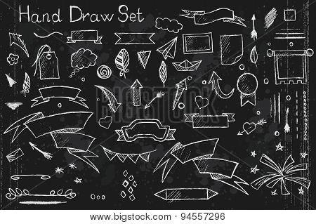Hand Drown Set On Black Background Of Pencil Elements