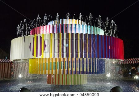 Colorful Fountain At Dizengoff Square In Tel Aviv .