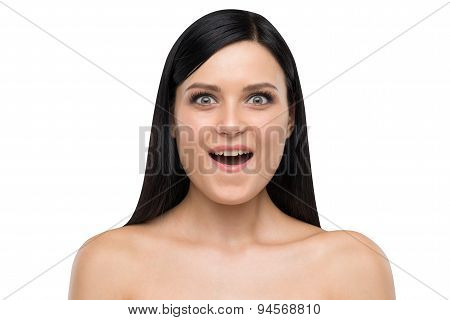 Portrait Of Astonished Brunette.