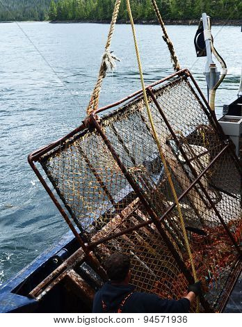 King Crab Pot Raised by Hydraulic Lift