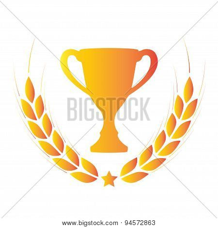 Trophy cup with laurel wreath. Award icon or sign.