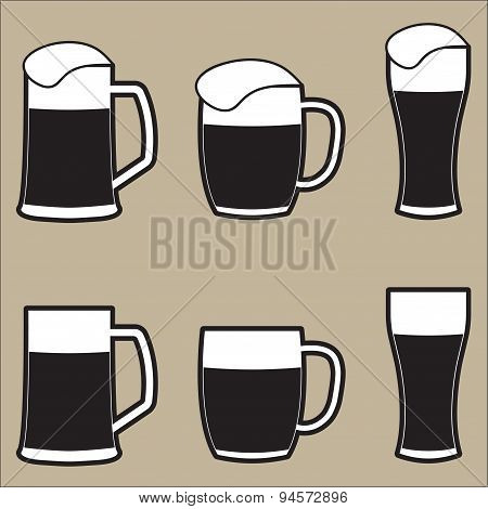 Beer mug o beer glass icons set. Vector.