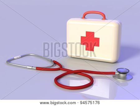 First aid kit with stethoscope