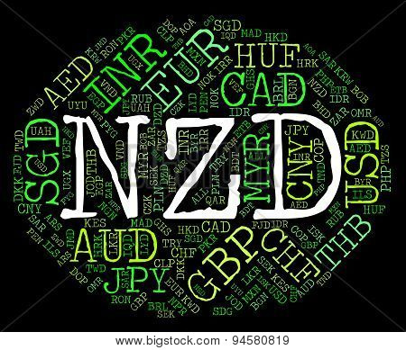 Nzd Currency Shows New Zealand Dollar And Coin