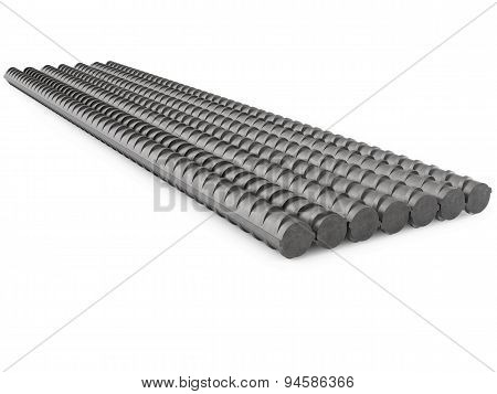 Metal Rebars, Reinforcement Steel, Isolated on White