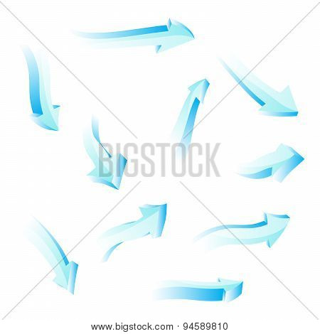 set of blue 3d arrows for web design isolated on white background