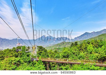 Cableway On The Rise On The Great Wall. Section 