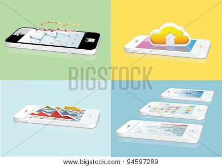 Touchscreen smartphones set  different applets Vector illustration.