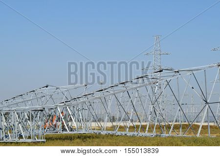 Power Line Support, Insulators And Wires. Appearance Of A Design. Assembly And Installation Of New S