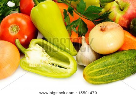 collection fruits and vegetables isolated on a white background