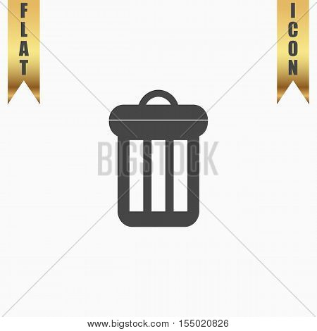 Urn. Flat Icon. Vector illustration grey symbol on white background with gold ribbon