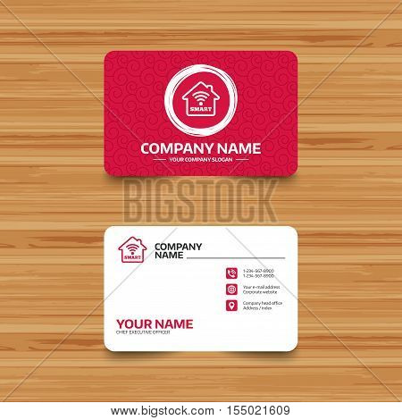 Business card template with texture. Smart home sign icon. Smart house button. Remote control. Phone, web and location icons. Visiting card  Vector
