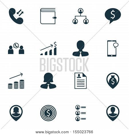 Set Of Human Resources Icons On Wallet, Phone Conference And Coins Growth Topics. Editable Vector Il