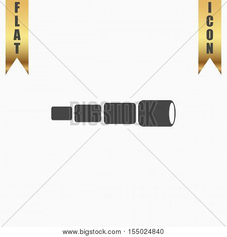 Spyglass. Flat Icon. Vector illustration grey symbol on white background with gold ribbon