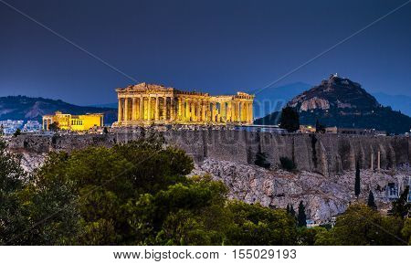 Parthenon of Athens at dusk time Greece