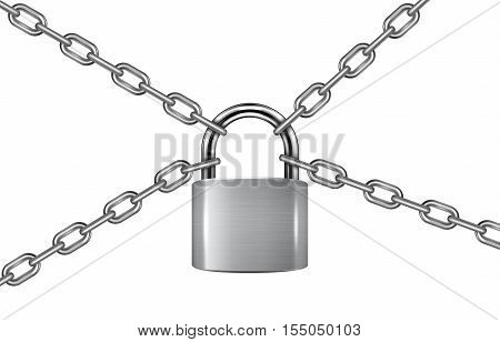 The padlock and chains isolated on a white background