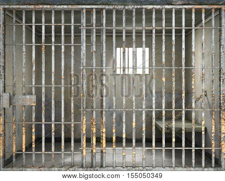 Concept of limiting freedom. Interior of prison cell. 3d illustration