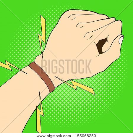 Sports strap gps navigation on hand in pop art style