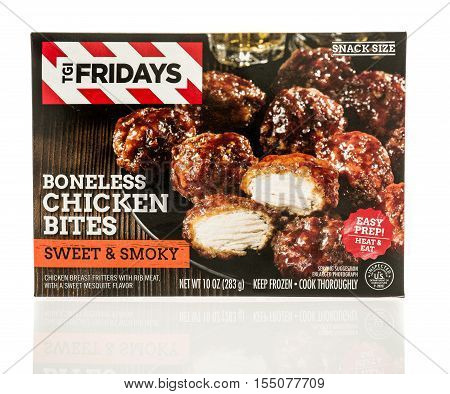 Winneconne WI - 2 November 2016: Box of TGI Friday's boneless chicken bites on an isolated background.