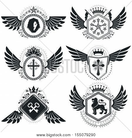 Vintage emblems vector heraldic designs. Coat of Arms collection vector set.