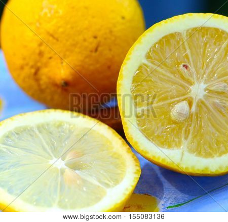 Juicy lemons Lemon slices. Fresh Lemon. Fresh citrus fruit background.