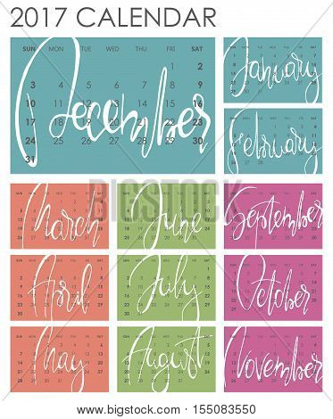 Calendar 2017 Vector Template Photo Stock Calendar 2017 Vector Template Creative Artistic Monthly With Hand Lettering Colorful Bright