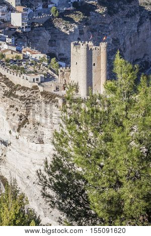 Alcala del Jucar Spain - October 29 2016: Castle of Almohad origin of the century XII take in Alcala of the Jucar Albacete province Spain