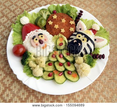 Santa it is made of rice. Creative food for good mood and appetite. Kyaraben, bento.