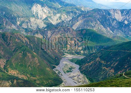 View of rugged Chicamocha Canyon in Santander Colombia