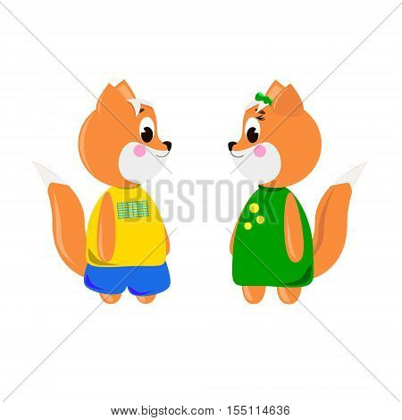 Two cute cartoon Foxs on a white background can be used for wallpaper design card invitation.