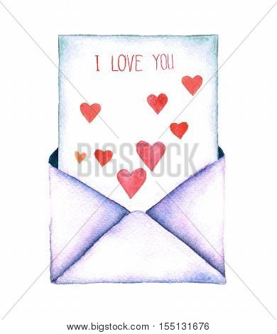 Watercolor retro envelope. Vintage mail icon isolated on white background. Hand painted design element. Watercolor illustration.