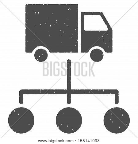 Truck Distribution Links rubber seal stamp watermark. Icon symbol with grunge design and corrosion texture. Scratched vector gray ink sticker on a white background.