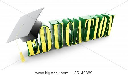 education and graduation cap isolated on a white background. 3d Illustrations