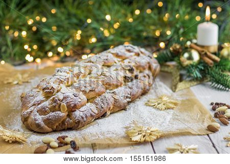 Traditional Czech Christmas Braided Bread (vanocka) On Baked Paper