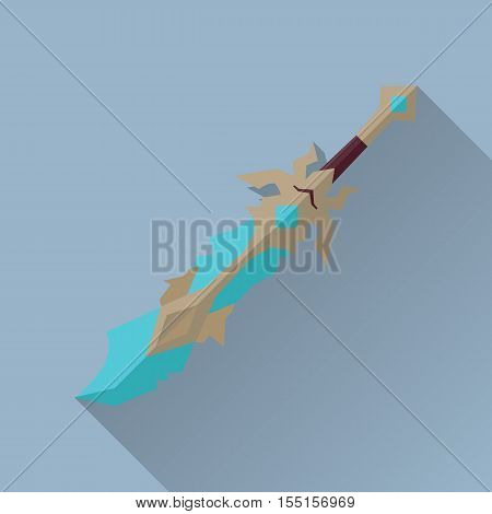 Cartoon game sword with shadow. One-handed medieval knife. Weapon symbol icon. War concept. For computer games, mobile appliances. Part of series of game objects in flat design. Vector illustration.