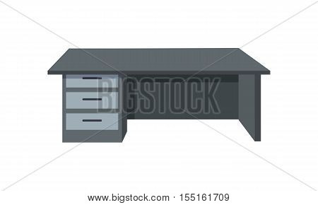 Black office desk isolated on white background. Modern piece of furniture in the office interior. Wooden table. Empty workplace. Editable element for your design. Flat style. Vector illustration.