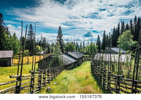 Nice view of a Swedish hill farm. remote located with no comfort what so ever.