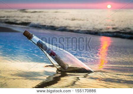 Bottle With A Message Thrown By The Sea