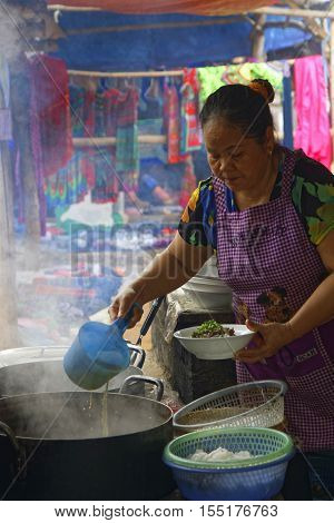 Coc Ly, Vietnam, October 25, 2016 : People At Work On The Tuesday Market Of Coc Ly, A Small Village