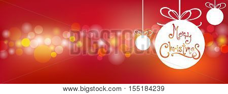 merry christmas calligraphy ball with bokeh background banner