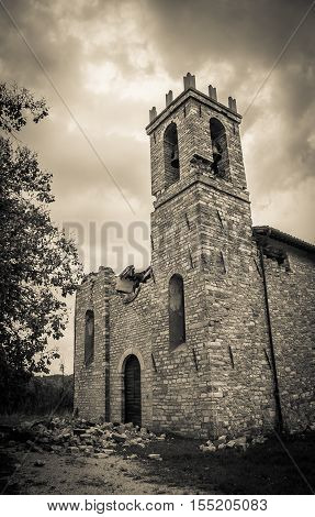 Ghost church destroyed by earthquake of Central Italy