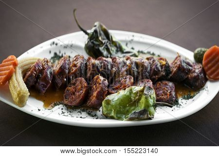 Portuguese spanish roast bbq grilled chourico chorizo spicy sausage tapas snack