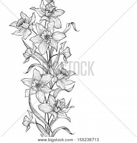 Floral Garland Seamless Pattern Flower Engraving Background Tile Ornamental Vertical Border With Flowers
