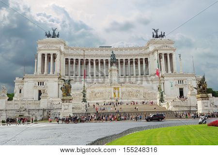 Rome Italy - 5 September 2016: Crowds of people attending Altare della Patria National Monument to Victor Emmanuel II the first king of a unified Italy located in Rome Italy