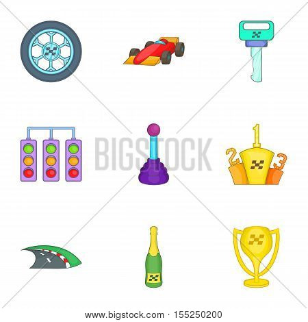 Association of racers icons set. Cartoon illustration of 9 association of racers vector icons for web
