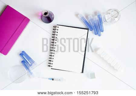workplace lab assistant at the clinic top view no one