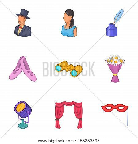 Theatre icons set. Cartoon illustration of 9 theatre vector icons for web