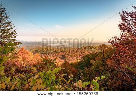 Fall Colors On North Carolina Mountains  with plenty of negative space for messages
